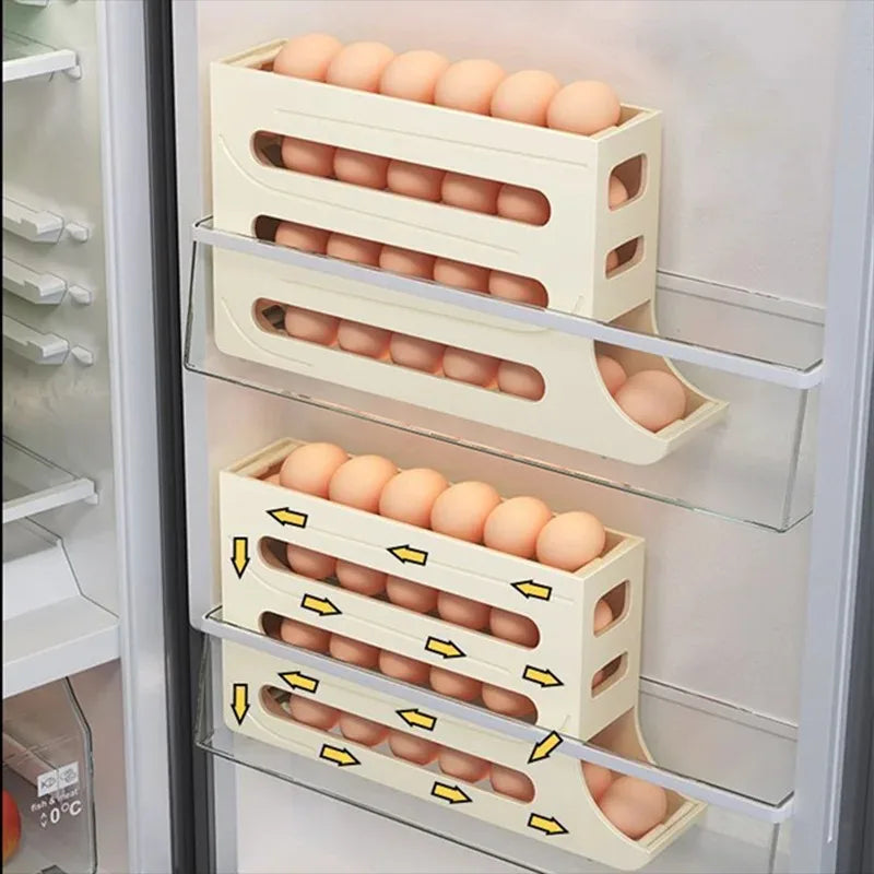 Egg storage box multi-layer automatic sliding refrigerator side door egg dedicated rack super space saving sorting tool