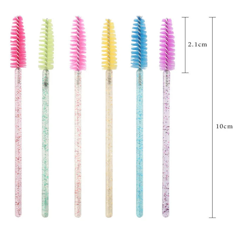 50Pcs Disposable Micro Glitter Eyelash Mascara Wands Mini Crystal Eye Lashes Brush Comb Eyebrow Spoolies Makeup Beauty Tools