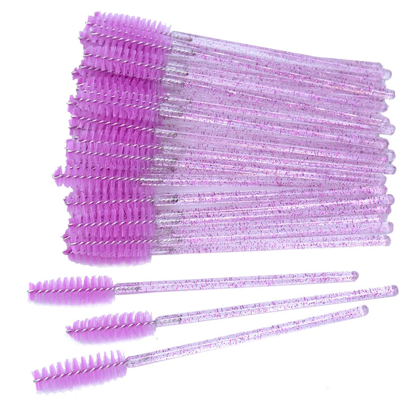 50Pcs Disposable Micro Glitter Eyelash Mascara Wands Mini Crystal Eye Lashes Brush Comb Eyebrow Spoolies Makeup Beauty Tools