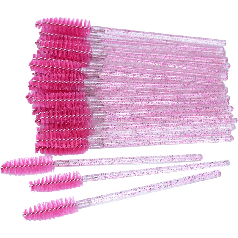 50Pcs Disposable Micro Glitter Eyelash Mascara Wands Mini Crystal Eye Lashes Brush Comb Eyebrow Spoolies Makeup Beauty Tools