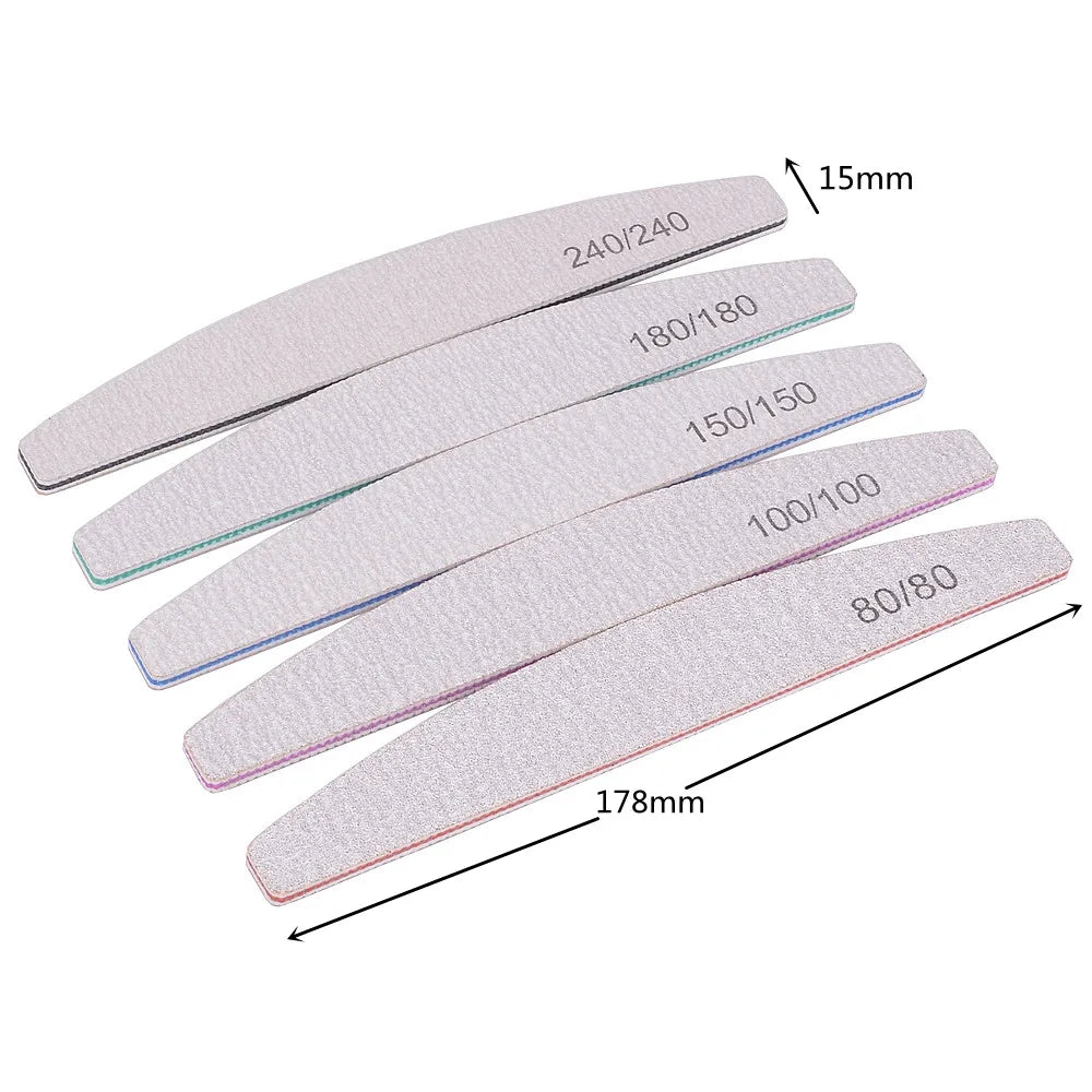 5/10Pcs Professional Nail File 100/180 Sandpaper Strong Thick Nail Files Sanding Half Moon Lime nail accessories and Tools