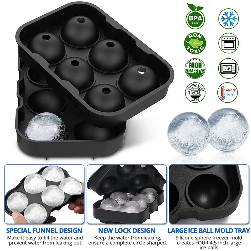 Konco Silicone Ice Mold Maker Ball Mold Whiskey Drink Ice Ball Form Bar Acceesories Black Color Ice Mold Kitchen Tools