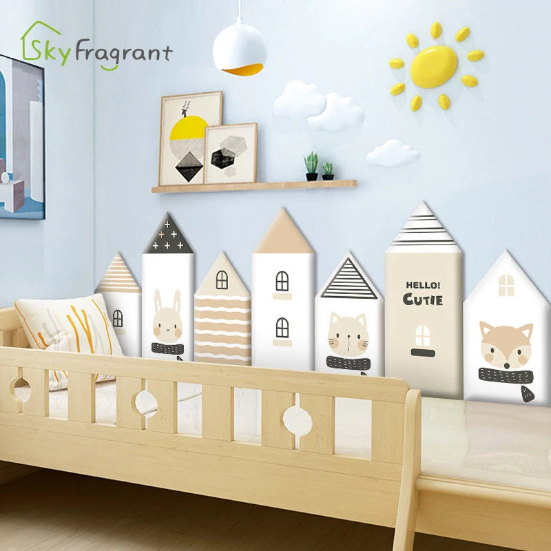 3D Cartoon Houses Self Adhesive Anti-collision Soft Wall Stickers For Kids Rooms Waterproof Wall Decoration Skirting Sticker