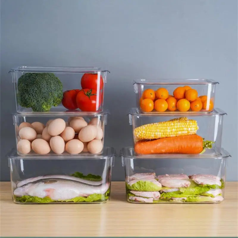 Refrigerator Storage Box Fresh-keeping Vegetable Fruit Egg Organization Box With Lid Home Kitchen Storage Jars