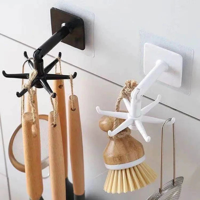 Multifunctional Punch-free 360-degree Rotating Six-claw Hook For Kitchen Storage And Organization Wall-mounted Hook