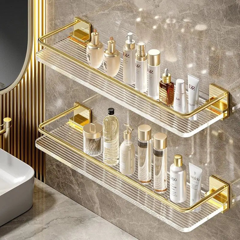 Bathroom Wall Hanging Punch-free Towel Shelving Washroom Toiletries Organizing Rack Kitchen Acrylic Gold Storage Rack