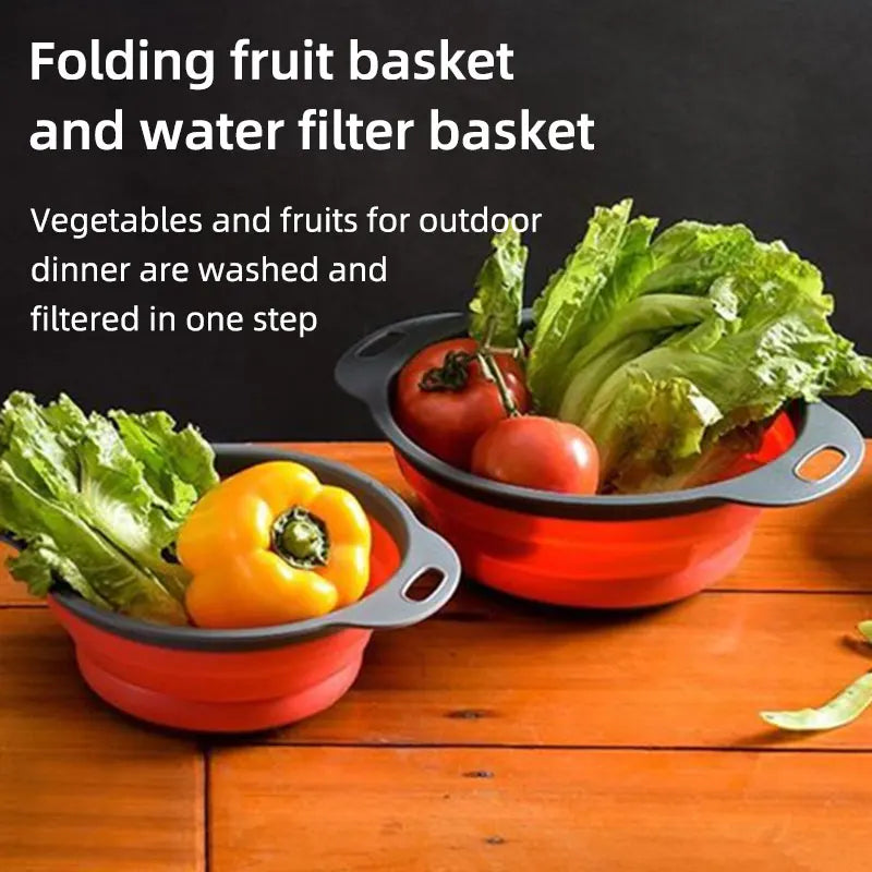 Folding Silicone Drain Basket Fruit Vegetable Washing Basket Foldable Strainer Colander Collapsible Drainer Kitchen Storage Tool