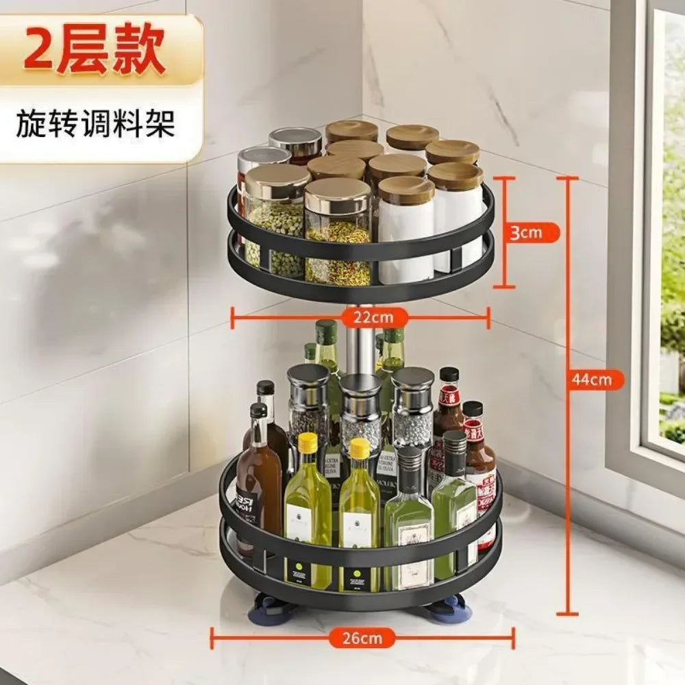 Rotatable Storage Rack Condiment Holder Salt Oil Sauce Vinegar Kitchen Spice Jar Rack Seasoning Storage Box Organizers Shelves