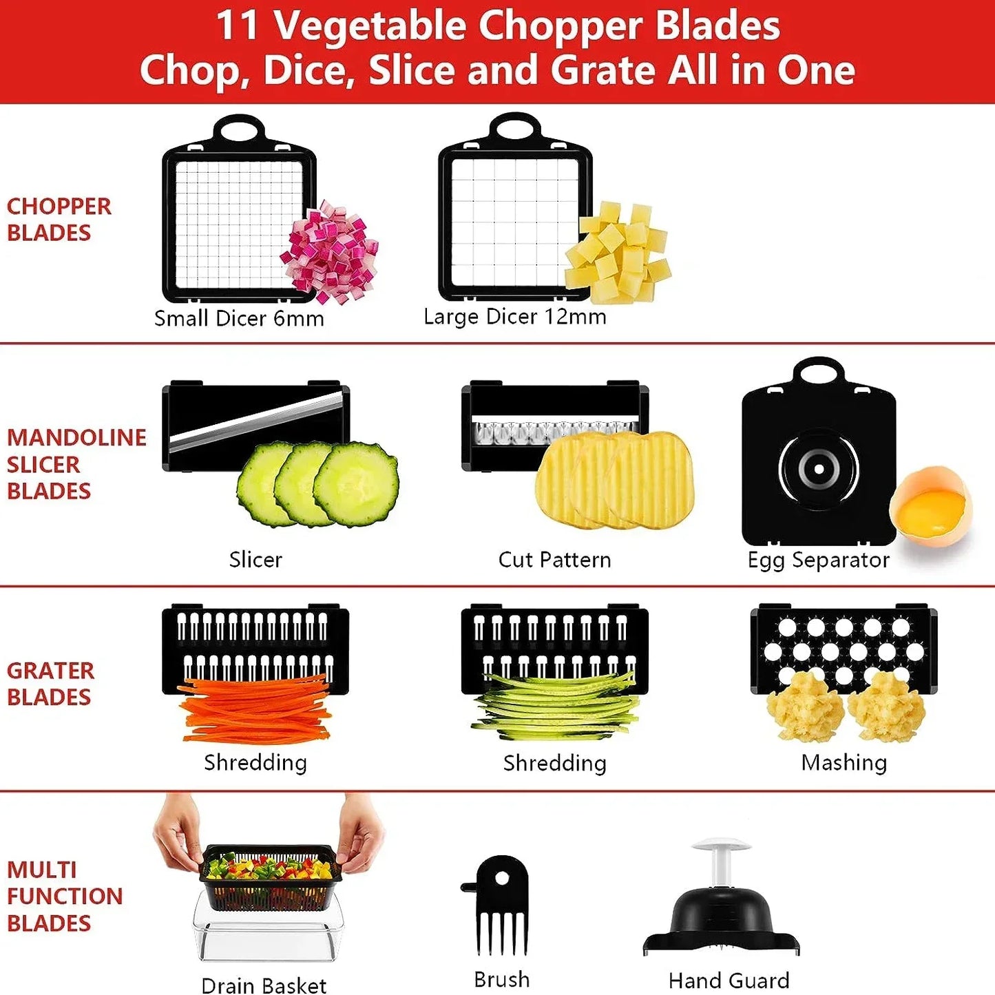 12 in 1 Multifunctional Vegetable Cutter Food Chopper Potato Slicer Carrot Grater Onion Shredder Salad Cutter Kitchen Gadgets