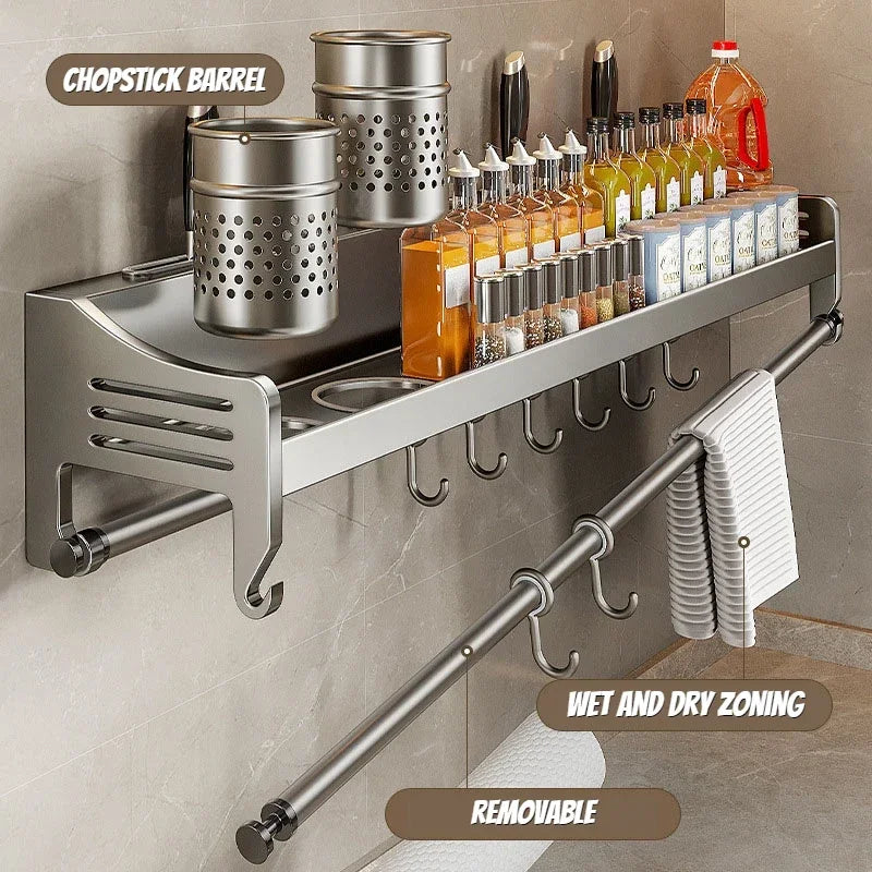 Wall-mounted Kitchen Organizer Shelf Spice Storage Rack Household Seasoning Chopsticks Knife Spoon Shovel Storage Holder