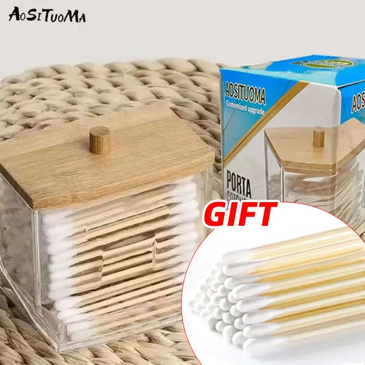 1pc7 Oz Cotton Swab Pads Holder Organize And Store Cotton Buds In Style With Wood Lids Perfect For Bathroom And Apothecary Jars