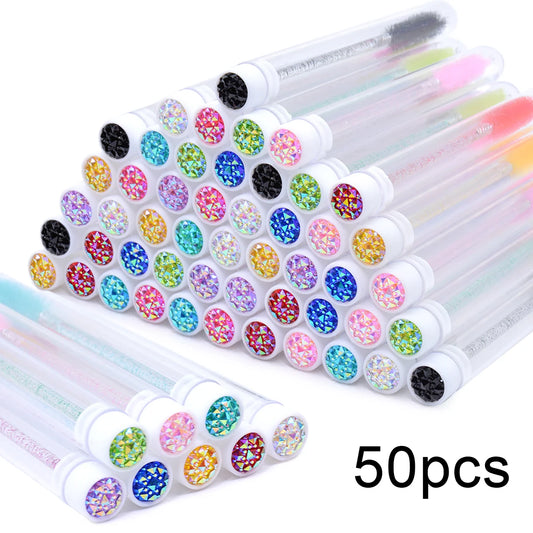 50Pcs Eyelash Brush Tubes With Crystal Lash Mascara Wands Eyebrow Comb Spoolies Container Lash Brush Applicators  Makeup Tools