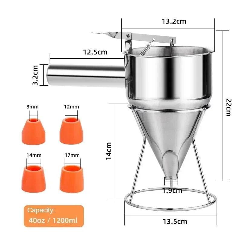 600/1200ML Cone-shaped Stainless Steel Funnel Dispenser Dough Pancake Dispenser Octopus Fish Ball Home Kitchen Baking Tools