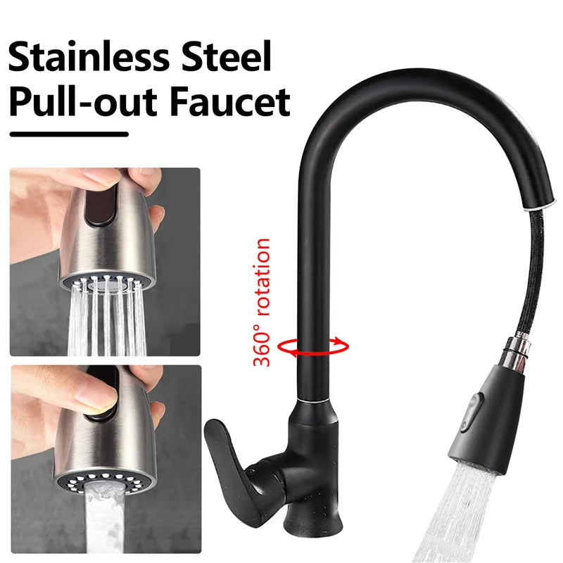 Kitchen Faucets Flexible Pull-Out Sink Mixer Tap 2 Modes Nozzle Cold And Hot Water Faucet 360° Rotation Faucet