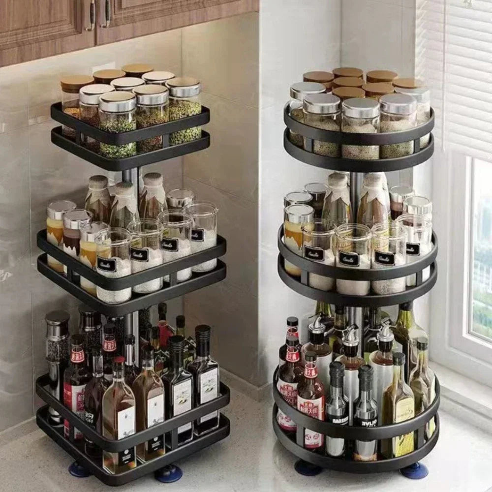 Rotatable Storage Rack Condiment Holder Salt Oil Sauce Vinegar Kitchen Spice Jar Rack Seasoning Storage Box Organizers Shelves