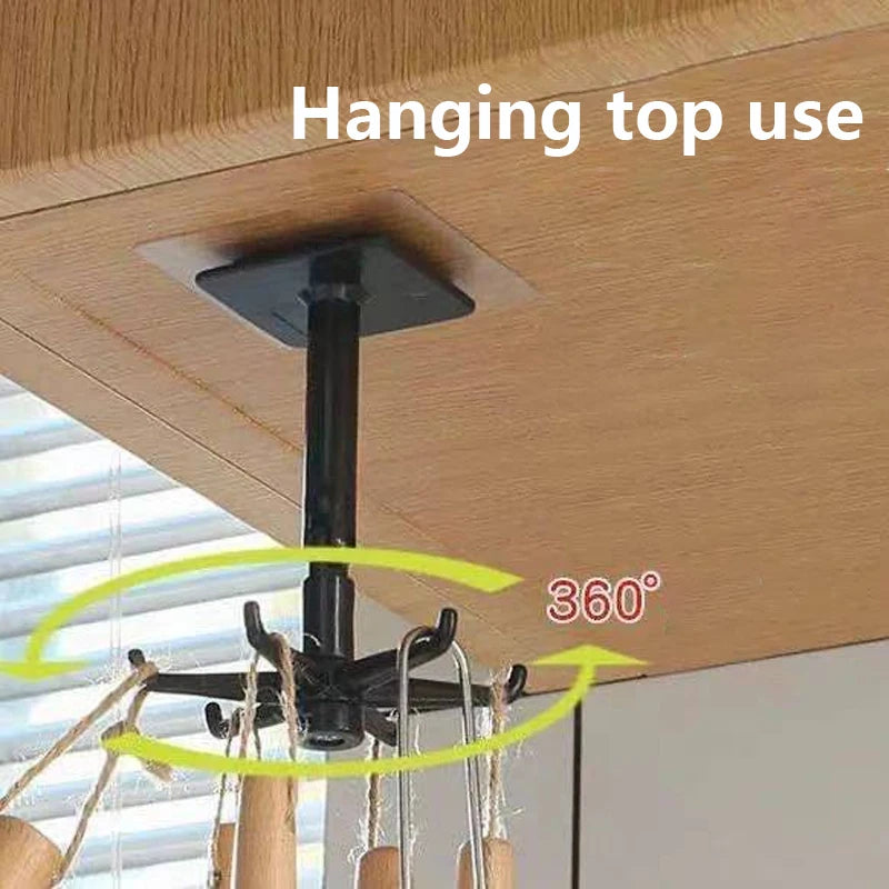 Multifunctional Punch-free 360-degree Rotating Six-claw Hook For Kitchen Storage And Organization Wall-mounted Hook