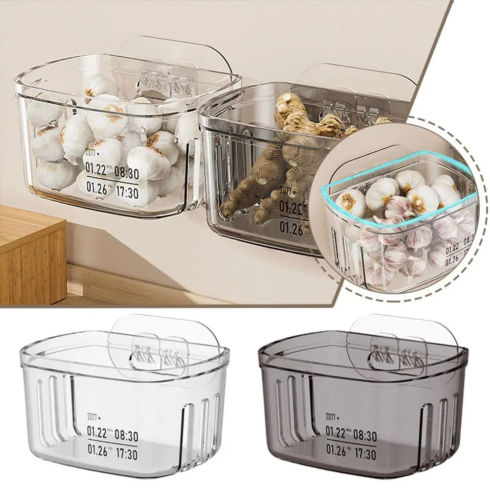 Kitchen Onion Ginger Garlic Storage Rack Transparent Space Save Storage Basket Wall-mounted Garlic Organization Box L1P6