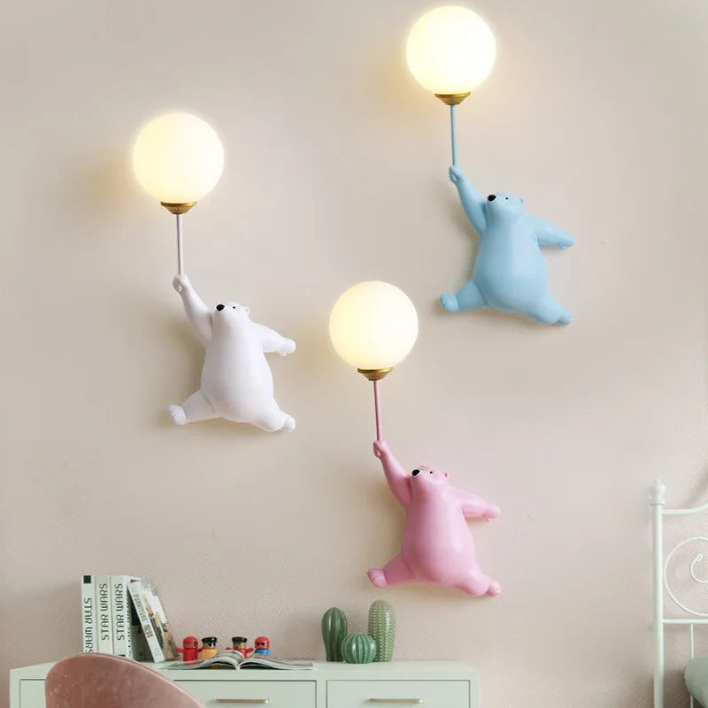 Creative LED Teddy Bear Cartoon Wall Lamps for Children's Bedroom Bedside Background Sconce Lights Home-appliance Decoration