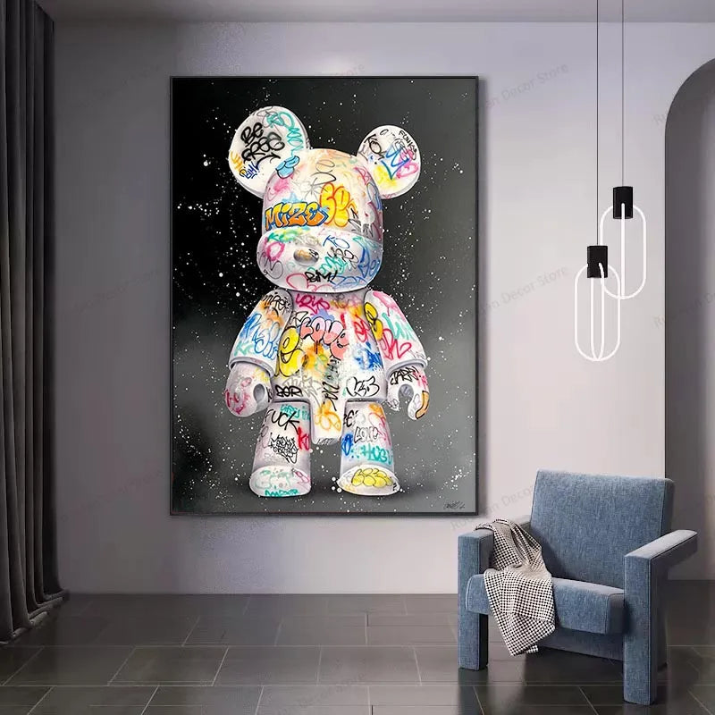 Creative Cartoon Pop Art Posters Prints Modern Street Art Graffiti Cute Bear Wall Cuadros for Living Room Home Kid Room Decor