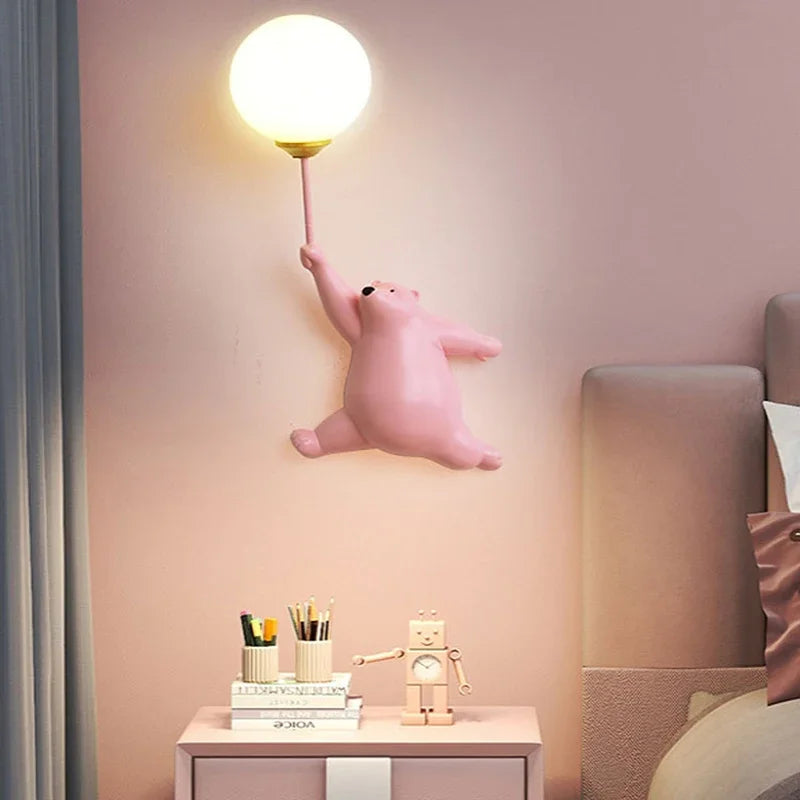 Creative LED Teddy Bear Cartoon Wall Lamps for Children's Bedroom Bedside Background Sconce Lights Home-appliance Decoration