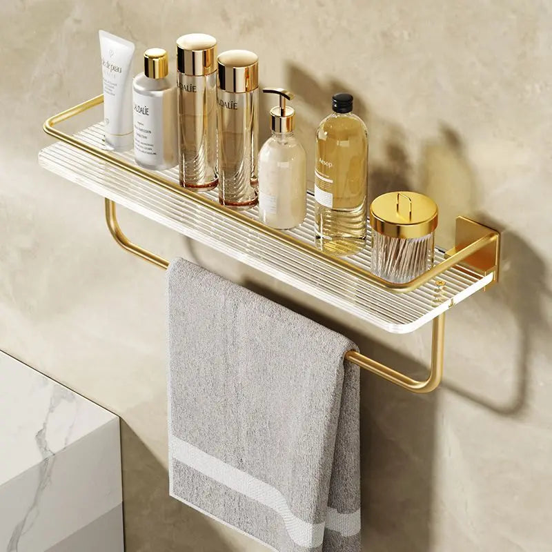 Bathroom Wall Hanging Punch-free Towel Shelving Washroom Toiletries Organizing Rack Kitchen Acrylic Gold Storage Rack