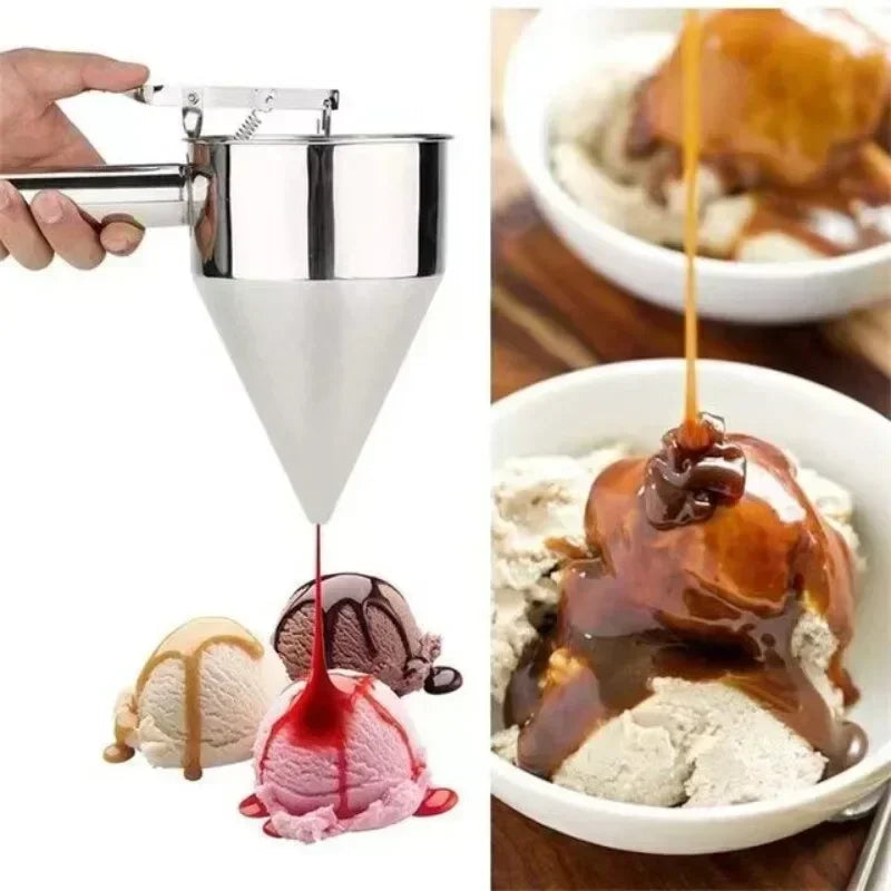 600/1200ML Cone-shaped Stainless Steel Funnel Dispenser Dough Pancake Dispenser Octopus Fish Ball Home Kitchen Baking Tools