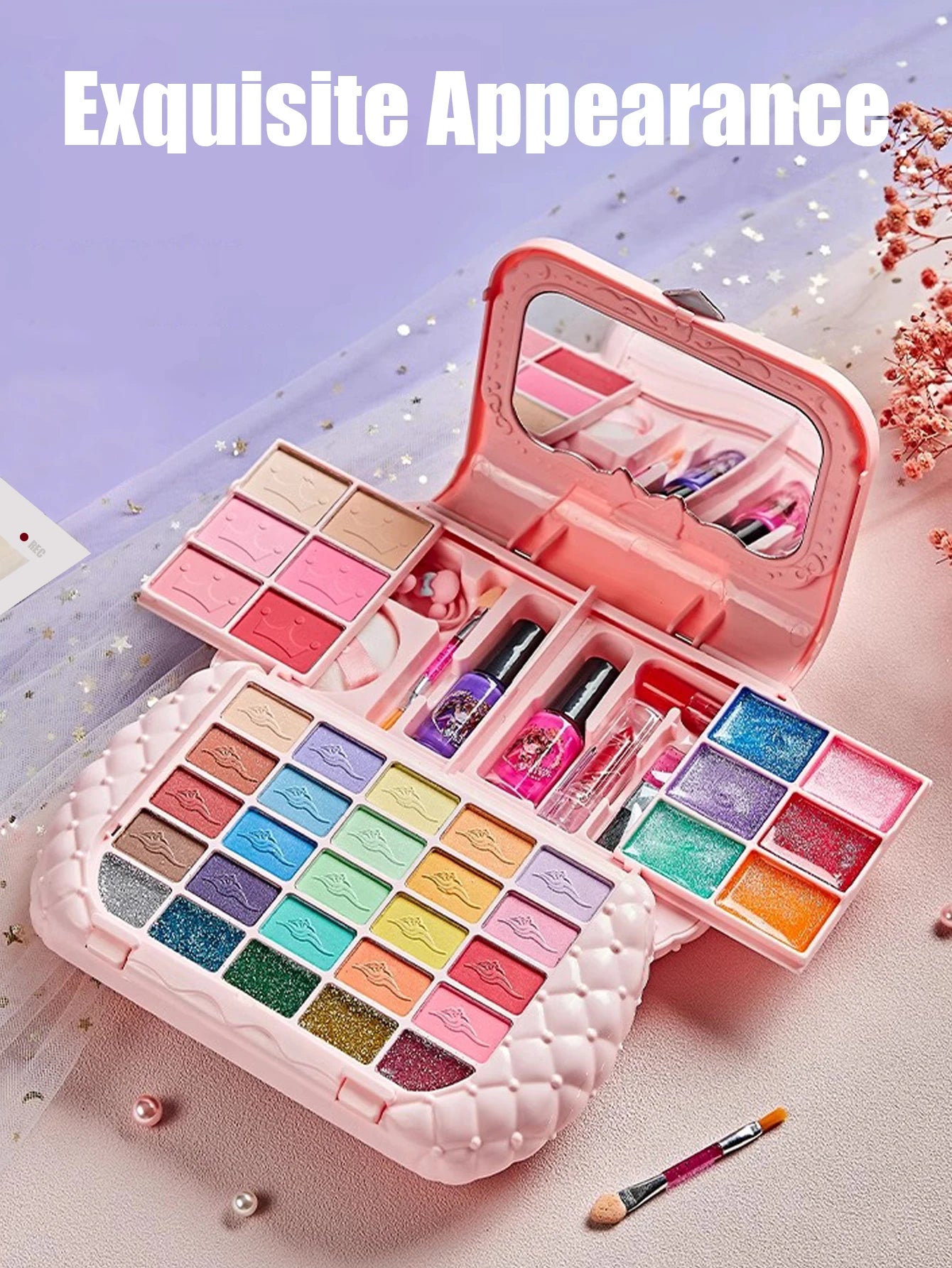 Kids Beauty Toys Makeup Kit Little Bag Washable Pretend Play Cosmetic Set Toys with Mirror Non-Toxic & Safe Birthday Gifts Girl