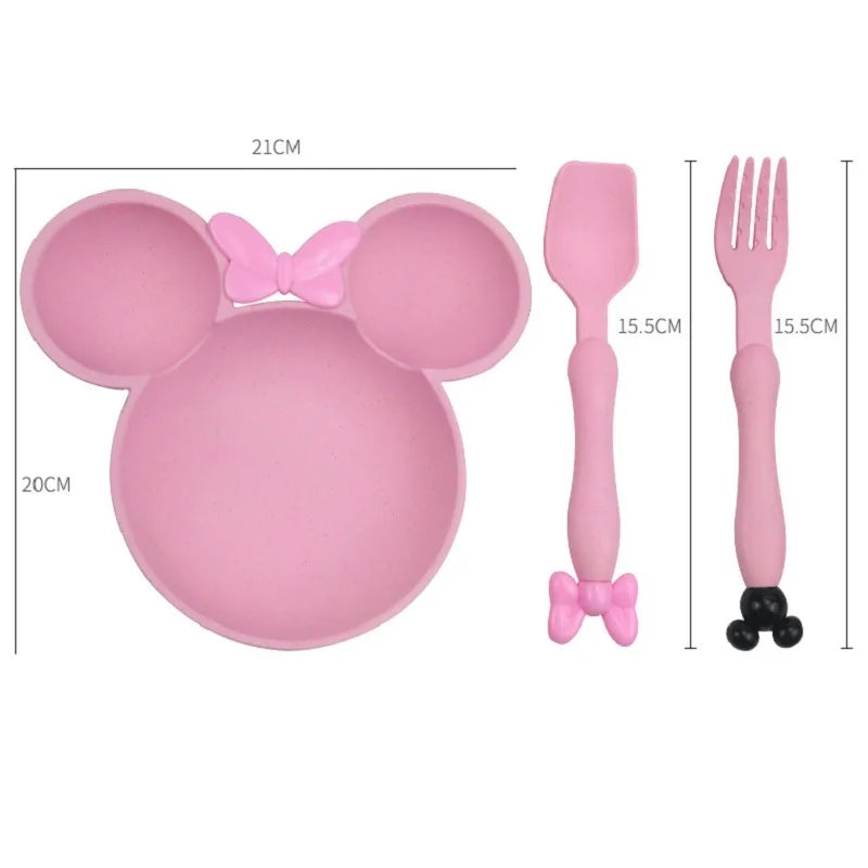 3Pcs/set Cartoon Baby Bowl Tableware Set Wheat Straw Children's Dishes Kids Dinner Feeding Plate Bowknot Food Plate Spoon Fork