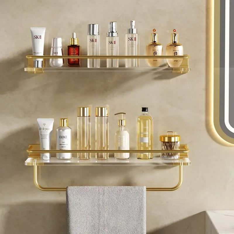 Bathroom Wall Hanging Punch-free Towel Shelving Washroom Toiletries Organizing Rack Kitchen Acrylic Gold Storage Rack