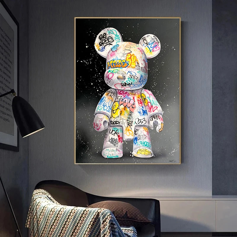 Creative Cartoon Pop Art Posters Prints Modern Street Art Graffiti Cute Bear Wall Cuadros for Living Room Home Kid Room Decor