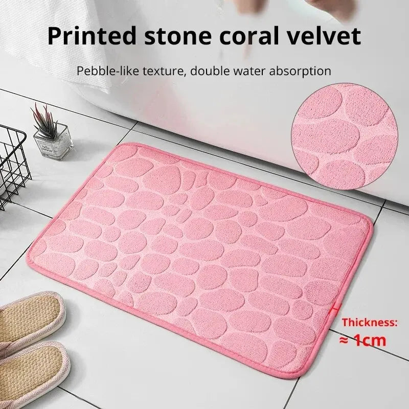 1pc Memory Foam Embossed Velvet Carpet Bathroom Living Room Non-Slip Mat Cobblestone Floor Mat Home Furnishings