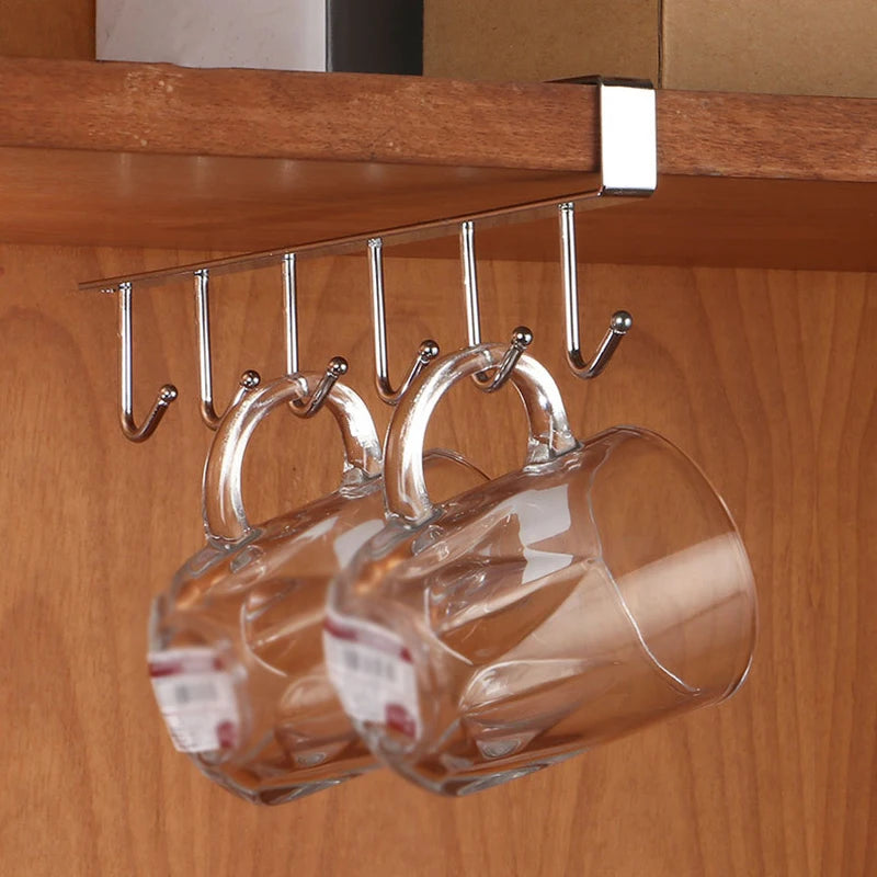 Iron Holder 6 Hooks Metal Under Shelf Mug Cup Cupboard Kitchen Organiser Hanging Rack Bathroom Holder home organization storage