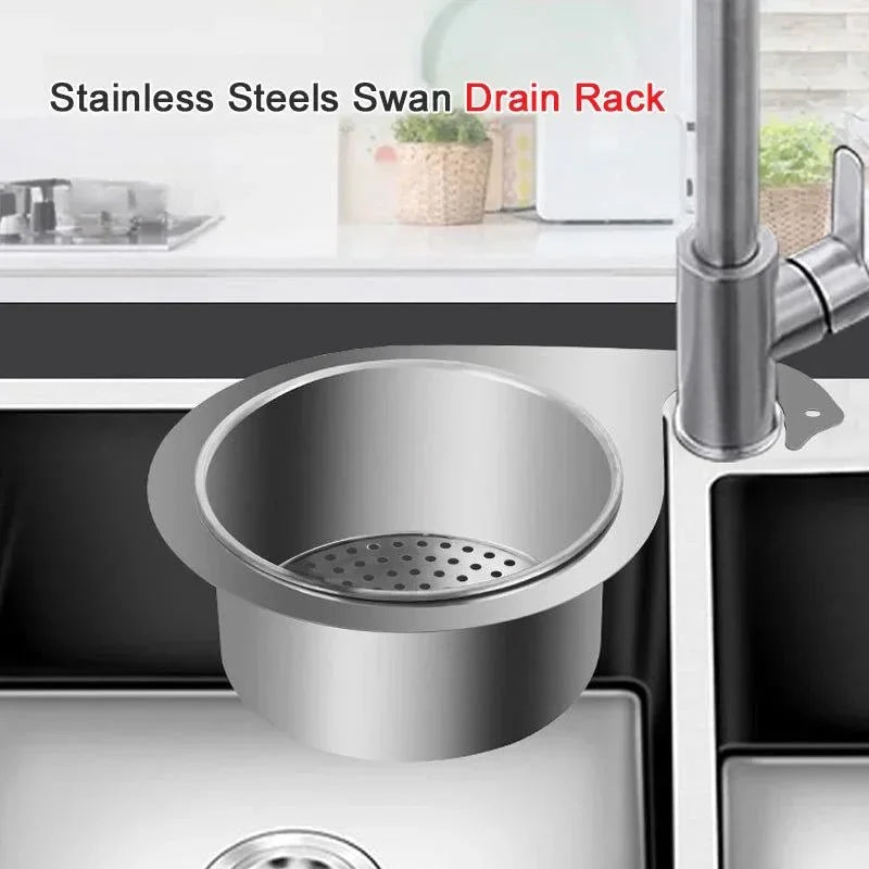 Stainless Steel Swan Sink Strainer Basket Removable Goosehead Storage Drainage Basket Goosehead Hanging Wet & Dry Drainage Racks