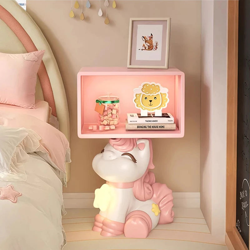 Bedroom Bedside Table Girl Room Decoration Accessories Creative Pink Furniture Gift Modern Cream Style Cartoon Horse Night Stand