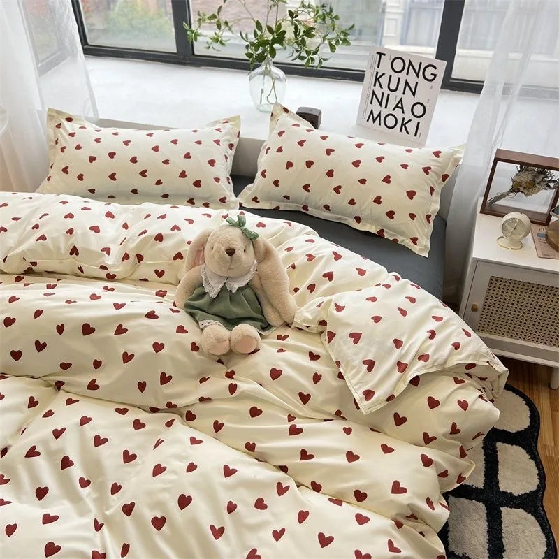 Korean Style Bedding Set Boys Girls Twin Queen Size Duvet Cover Flat Sheet Pillowcase Bed Linen Kids Adult Fashion Home Textile