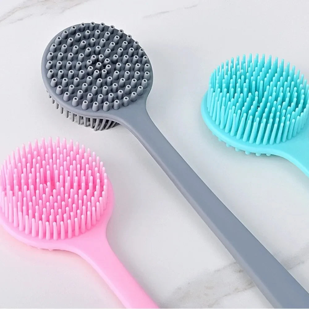 Double-Sided Silicone Back Scrubber Long Handle Long Handle Body Bath Brush Mud Back Scrubber Shower Massage Exfoliation Brush