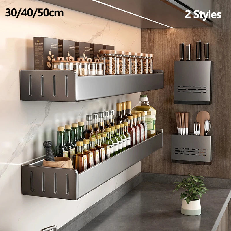 Wall Mounted Kitchen Condimenters Spice Rack Organizer Shelf Kitchen Storage Wall Shelf Organizers Hanging Hook Rack For Kitchen