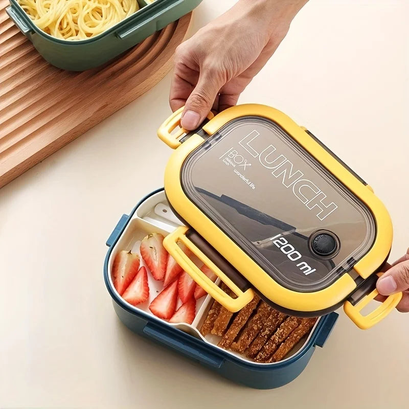 1 Set Lunch Box Thickened Plastic Divided Compartment Double Layer Meal Box Office Worker Bento Box Microwave Oven Available