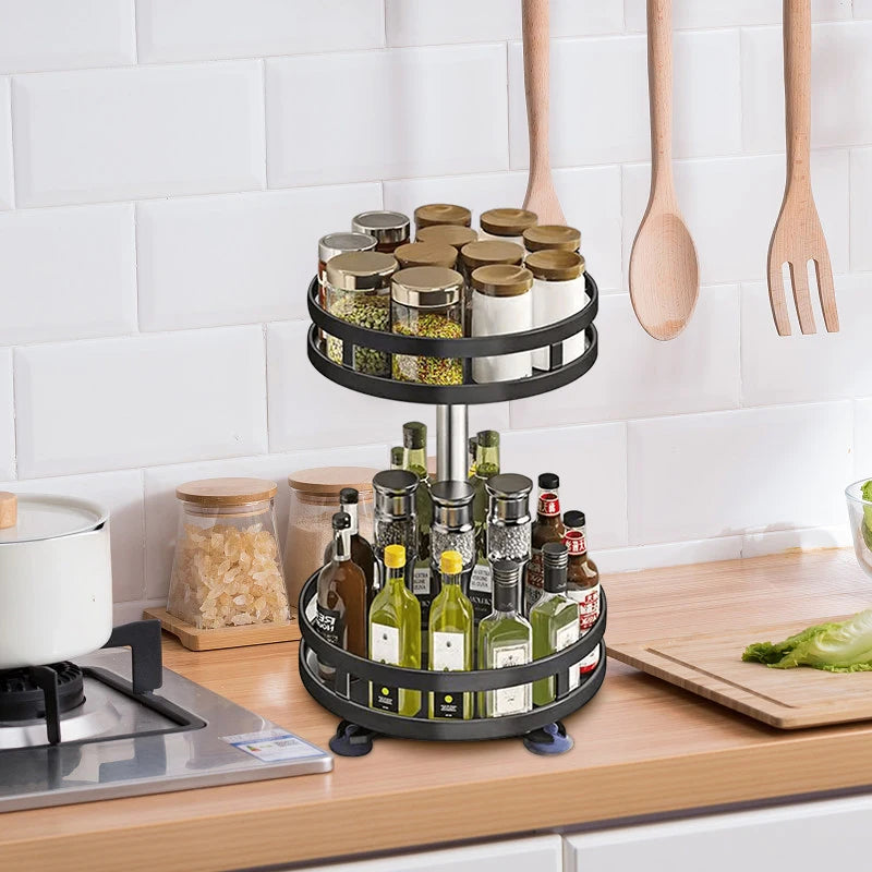 360 ° Rotating Spice Jar Glass Organizer Multifunctional Condiment Shelf Kitchen Salt Flavor Container Flavouring Tank Shelf