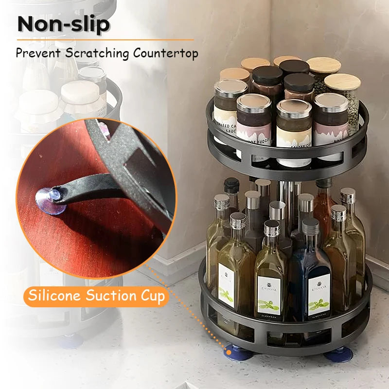 360 ° Rotating Spice Jar Glass Organizer Multifunctional Condiment Shelf Kitchen Salt Flavor Container Flavouring Tank Shelf