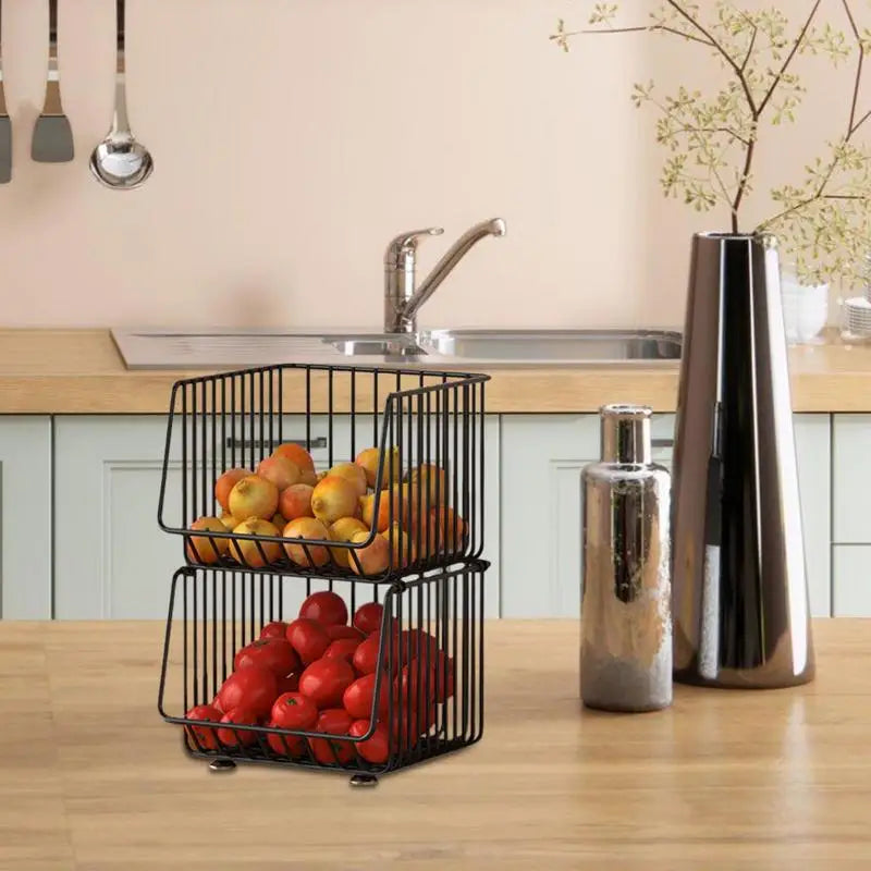 Stackable Wire Baskets Fruit Vegetable Basket Kitchen Organization and Storage Metal removable storage rack for Pantry Bathroom