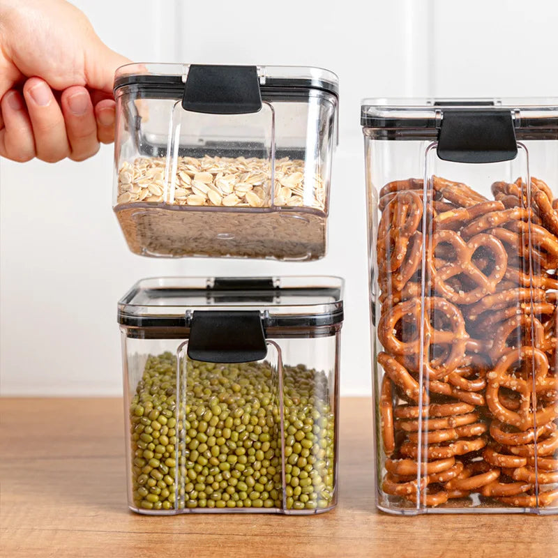 Kitchen Sealed Jar Stackable Plastic Fresh Organization Storage Transparent Food Container Grain Dried Fruit Kitchen Storage Box