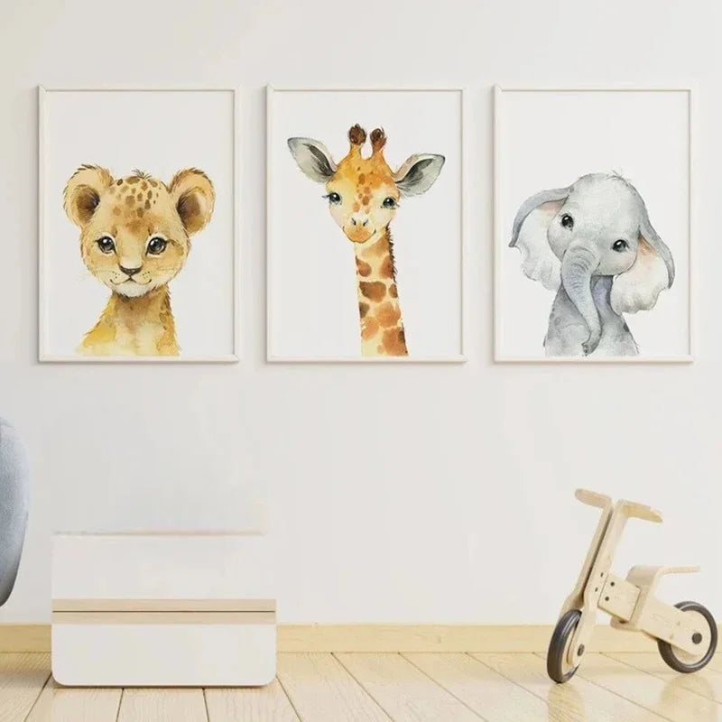 Modern Zoo Elephant Giraffe Canvas Prints Set of Three Animal Wall Art Poster Picture for Children's Room Bedroom Decor Cuadros