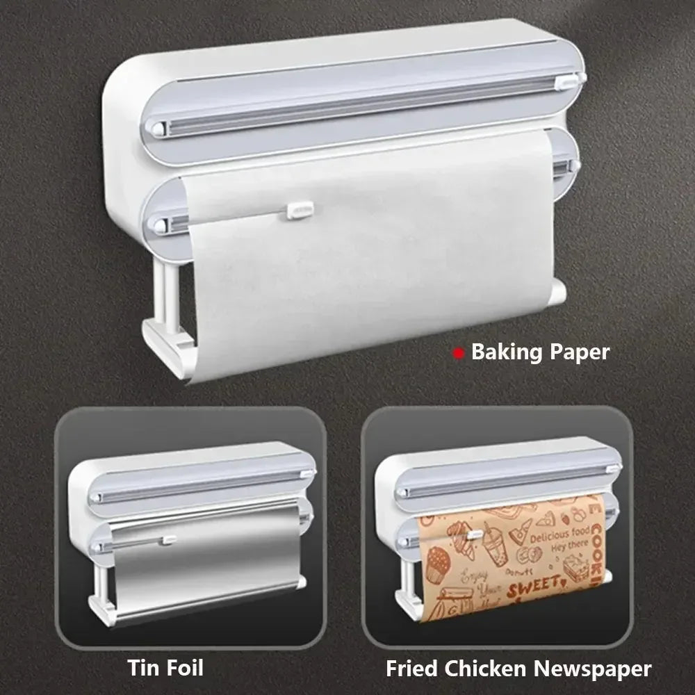 3in1 New Food Film Dispenser Magnetic Wrap Dispenser With Cutter Storage Box Kitchen Tool Aluminum Foil Baking Paper Cutter