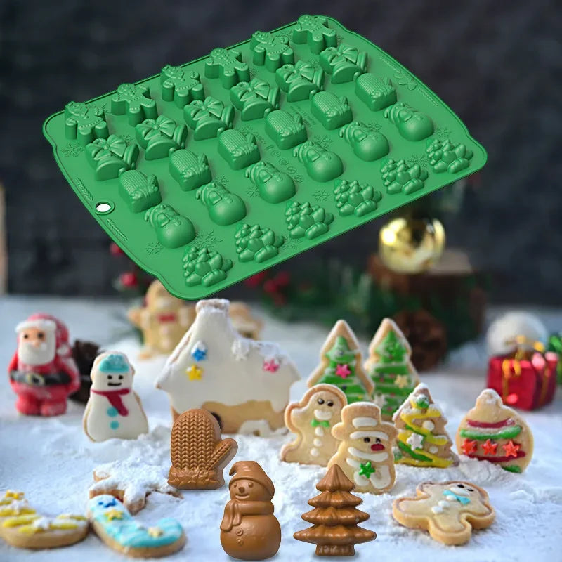 2024 Christmas Silicone Chocolate Mold Gingerbread Man Xmas Tree Snowman Gloves Gummy Candly Mould Kitchen Party DIY Baking Tool