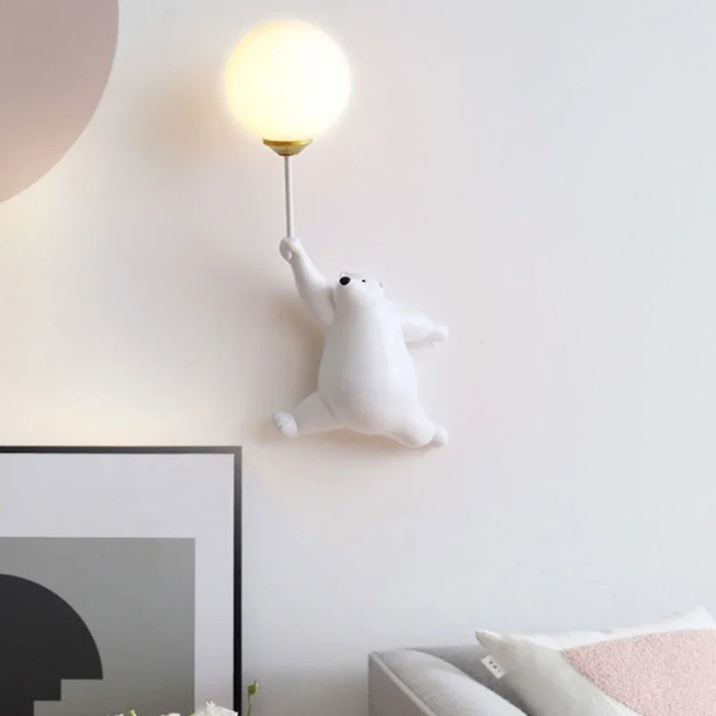 Creative LED Teddy Bear Cartoon Wall Lamps for Children's Bedroom Bedside Background Sconce Lights Home-appliance Decoration