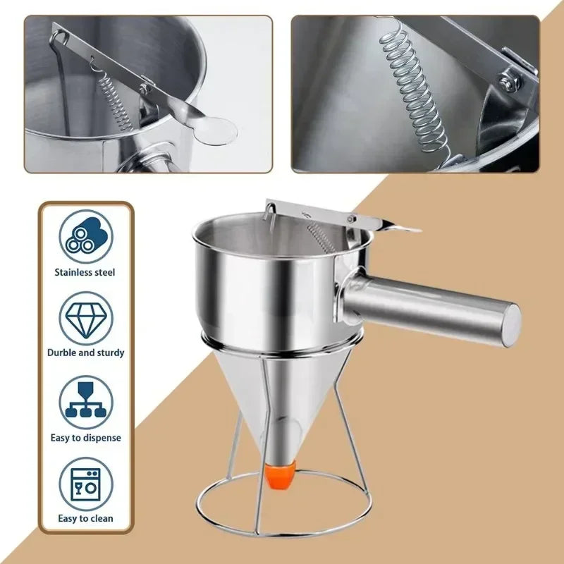 600/1200ML Cone-shaped Stainless Steel Funnel Dispenser Dough Pancake Dispenser Octopus Fish Ball Home Kitchen Baking Tools