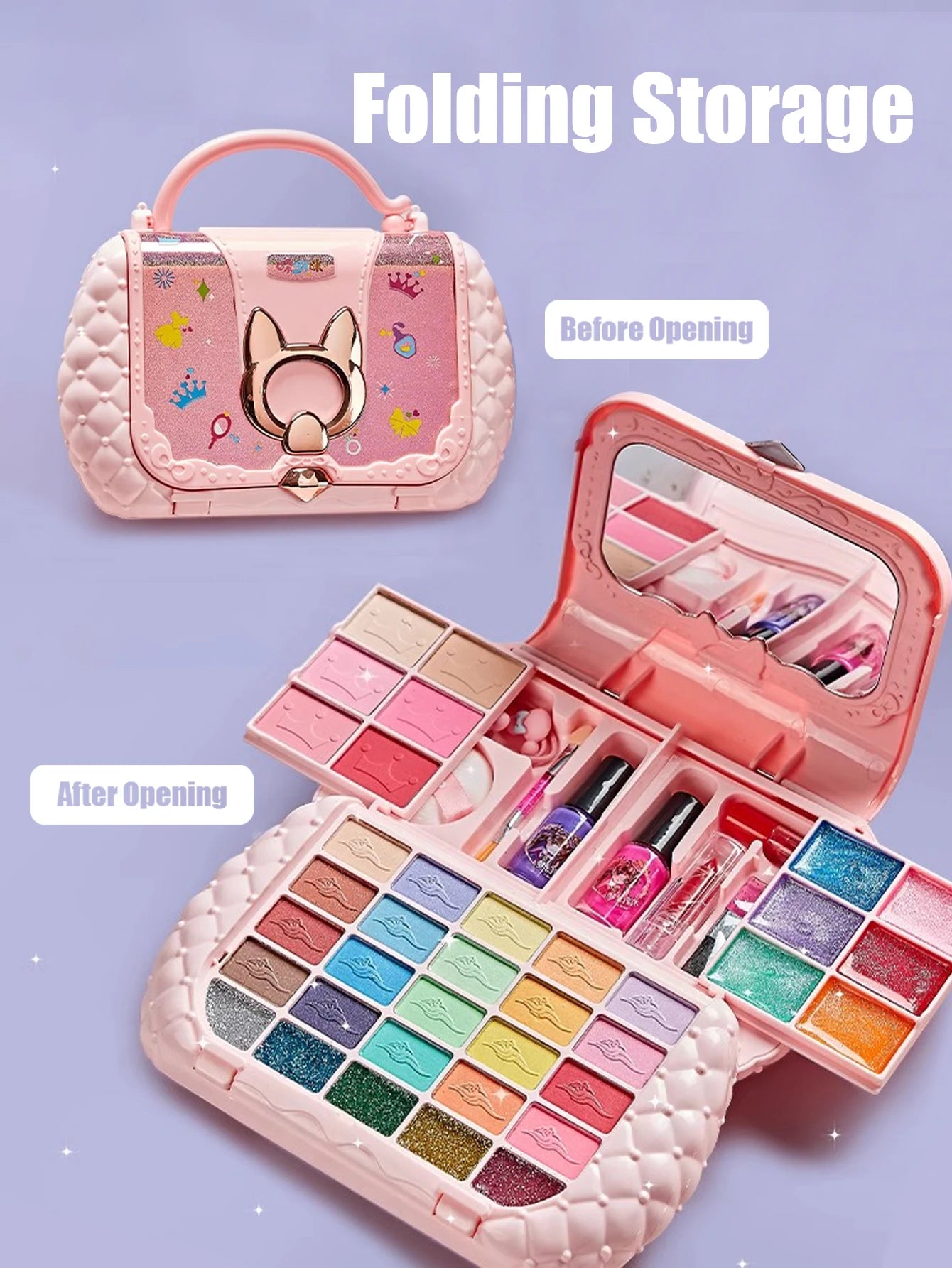 Kids Beauty Toys Makeup Kit Little Bag Washable Pretend Play Cosmetic Set Toys with Mirror Non-Toxic & Safe Birthday Gifts Girl