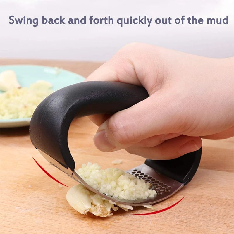 Stainless Steel Garlic Press, Premium Garlic Crusher, Innovative Arc Shape Design, Kitchen Gadget Tool for Garlic and Ginger