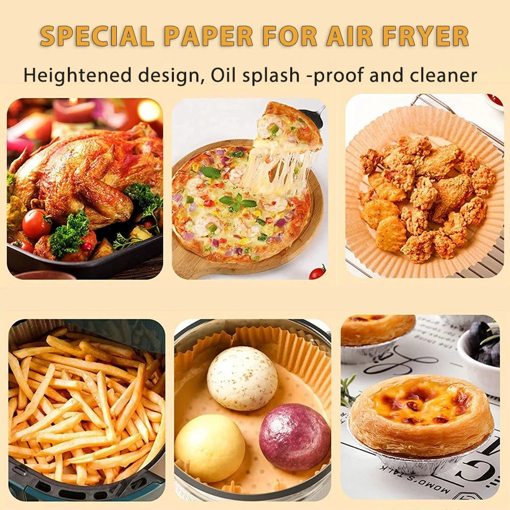 100/50Pcs Air Fryer Disposable Paper Nonstick Airfryer Baking Papers 16cm Round Air-Fryer Paper Liners Paper Kitchen Accessories